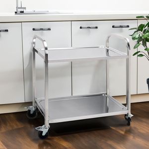 Chariot de cuisine DB 2X à 2 niveaux en acier inoxydable 85x45x90cm, îlots et chariots de cuisine utilitaires de taille moyenne - Product Image 2