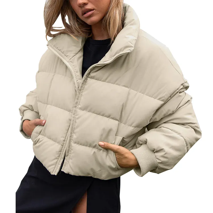 Wholesale Women's Zip Up Quilted Windbreaker Puffy Short Down Jacket Winter Padded Bubble Cropped Puffer Jacket Custom Logo