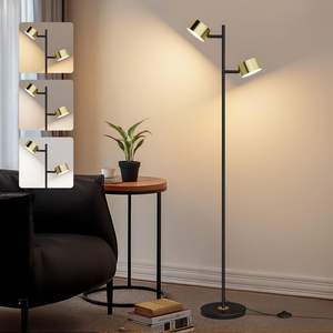 Lampadaire LED moderne réglable à 2 têtes, support de température noir et or à 3 couleurs pour chambre à coucher, salon, bureau avec abat-jour en métal - Product Image 4