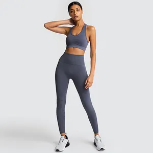 Seksi iç çamaşırı egzersiz kıyafeti yüksek bel pantolon spor sutyen tayt kadınlar için spor salonu Fitness seti dikişsiz Yoga kıyafeti giyim
