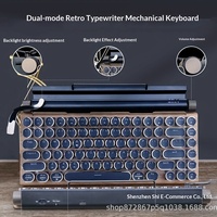 In Stock Round Keycaps 5.0 Dual Mode Retro Typewriter Mechanical Keyboard Mouse Combo Blue Switch Wholesale