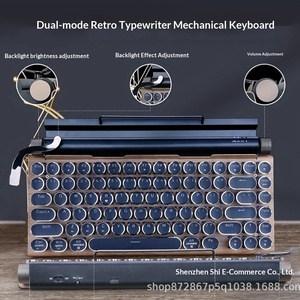 En stock – Clavier mécanique rétro Bluetooth 5.0 double mode avec touches rondes, style machine à écrire, combo clavier-souris, interrupteurs bleus – Vente en gros - Product Image 2