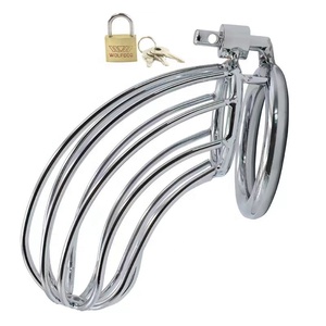 Beliebte Sexspielzeug Keuschheit käfig Männliches Sexspielzeug Keuschheit gürtel Hahn käfig mit Ringen Messings chloss Erotischer Harnröhre schloss Penis ring - Product Image 1