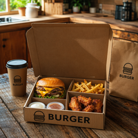 Pochettes à emporter pour hamburgers et frites en carton ondulé biodégradable et écologique, personnalisées avec pelliculage mat