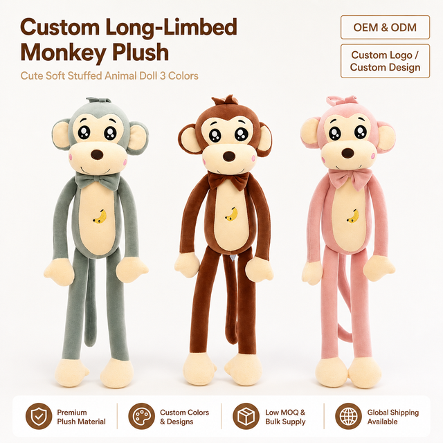 Long Limb Monkey Plush Toy Set of Three Colors Bow Tie Banana Stuffed Doll OEM ODM Custom Bulk Wholesale