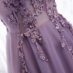 Dreamy Purple A-Line Tulle Wedding Dress V-Neck Embroidery Empire Waistline Bridal Gown - Product Image 3