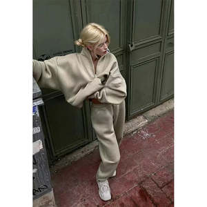 <span class=keywords><strong>2023</strong></span> printemps vêtements ensembles pour femmes tenue 2 deux pièces pantalons de survêtement fermeture éclair coton polaire Jogging survêtement survêtement à capuche ensemble - Product Image 6