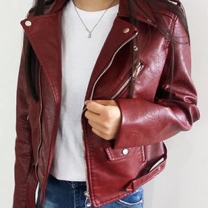 Veste courte en similicuir souple pour femme, manteau décontracté à manches longues avec fermeture éclair, veste de moto en cuir PU, veste bomber pour femme d'automne - Product Image 2