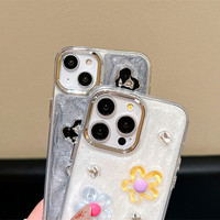 Coque de téléphone portable 3D époxy papillon fleur rose pour iPhone 16 15 14 plus 13 12 pro max OEM accessoires de couverture arrière personnalisés