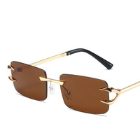 2024 bleu rectangulaire lunettes de soleil hommes sans monture métal petit carré lunettes de soleil pour femmes dégradé lentille extérieur lunettes UV400 nuances