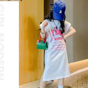 KS0593 Vestido Camiseta de Verano para Niñas con Estampado de Moda, Vestidos Largos para Adolescentes - Product Image 4