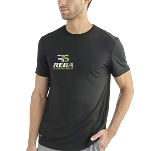 T-shirt à manches courtes bleu pour homme REBA SPORTS IMPEX, col rond, uni, coupe classique, logo sur le devant, jersey polyester/coton contrasté - Product Image 1