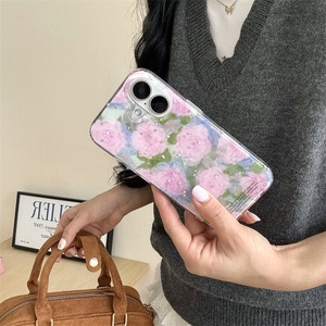 Custodia a doppio strato con foglia verde e stampa floreale TPU in morbido fiore <span class=keywords><strong>rosa</strong></span> per <span class=keywords><strong>iPhone</strong></span> 16/15/<span class=keywords><strong>14</strong></span> Pro Max in stile <span class=keywords><strong>Cover</strong></span> protettiva IMD - Product Image 5