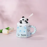 Mug en céramique avec couvercle et paille, résistant aux hautes températures, design stylé de dessin animé pour filles, usage domestique et en couple