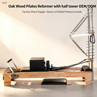 Machine de Pilates Reformer en Bois d'Hévéa Écologique avec Demi-Tour en Acier Inoxydable Perforé – Appareil Professionnel pour Studio