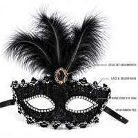 Masque de Soirée en Plumes, Dentelle et Strass Léger pour Carnaval, Mardi Gras, Fête Costumée, Cadeau, OEM