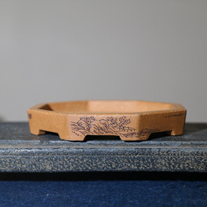 Pot à Bonsaï Octogonal en Argile Violette Gravé, Miniature de Table Peu Profonde, Su Bing - Product Image 2