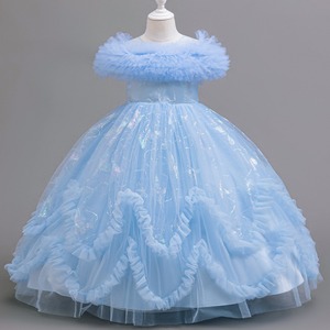 All'ingrosso ragazza lunga pura principessa farfalla stampa svolazzante manica gonfia abito da festa per il compleanno estivo del bambino - Product Image 4