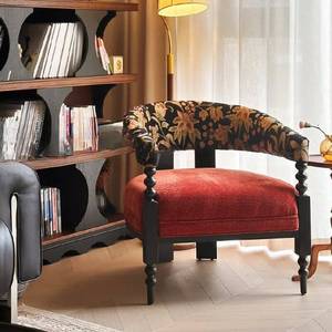 Fauteuil d'appoint contemporain en bois de frêne artisanal et tissu ramie avec pieds à cadre perlé, <span class=keywords><strong>chaise</strong></span> <span class=keywords><strong>longue</strong></span> - Product Image 2
