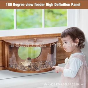 Ventana de madera para nido de pájaros, comedero para pájaros, ventana de observación ajustable, caja para pájaros colgante para interiores, casa para pájaros de madera maciza - Product Image 3