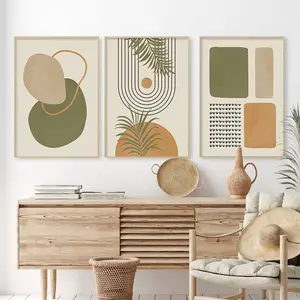 Living Room Decoriation Modern Geometry Minimalist Nordic Morandi Orange Abstract Line Art Poster On Canvas