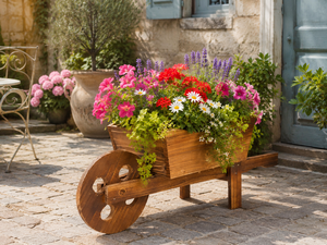 Carretilla de Madera Esmaltada para Plantas de Jardín, <span class=keywords><strong>con</strong></span> <span class=keywords><strong>Ruedas</strong></span> y Maceta, para Decoración del Hogar - Product Image 5