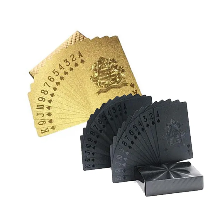防水プラスチックゴールドフォイルポーカークリエイティブブラックゴールドプレーイングポーカーカード