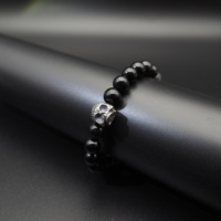 Gothique Crâne Noir Perle Argent Bracelet Perle Naturelle Bracelet Gemme