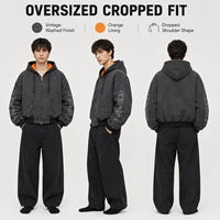 Blousons Bomber Homme Personnalisés Vintage Délavés à Capuche Coupe Courte, Doublure Contrastante Imprimée, Style Oversize Streetwear, Blousons Rembourrés, Vêtements d'extérieur OEM