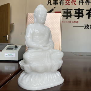Sculpture en pierre de jade blanc naturel assis Statue de <span class=keywords><strong>bouddha</strong></span> Sakyamuni méditant <span class=keywords><strong>Tathagata</strong></span> priant Sculptures Amitabha - Product Image 5