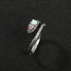 Nuovo arrivo anello a grappolo regolabile per gli uomini bianco blu calcedonio anelli di serpente Hip Hop gioielli - Product Image 6