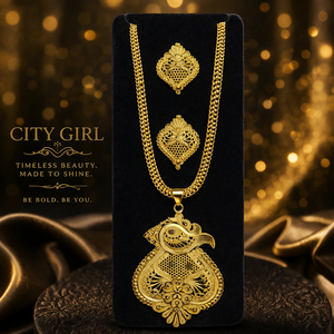 Ensemble d'accessoires de mode plaqué or 24 carats pour femme City Girl, collier pendentif traditionnel avec boucles d'oreilles assorties - Product Image 3