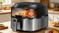 Friteuse à air Anbolife 6L avec grill, 1700W, écran tactile, affichage numérique 45-230°C, fenêtre de visualisation et éclairage, OEM ODM