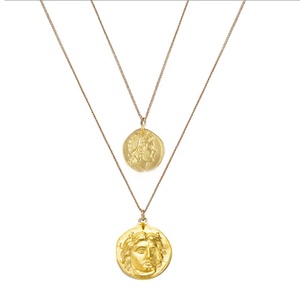 Custom 18k Gold Plated Double Layer Gorgoneion <strong>Medusa</strong> Pendant Coin <strong>Necklace</strong> - Product Image 1