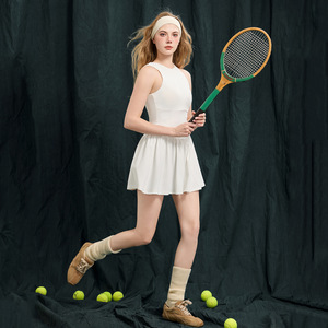 Nuevo <span class=keywords><strong>Vestido</strong></span> de Tenis Ajustado para <span class=keywords><strong>Mujer</strong></span>, Sin Mangas, con Relleno en el Pecho, Cuello Redondo, para Pickleball, Bádminton, Conjunto de Tenis de Una Pieza - Product Image 4