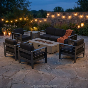 Ensemble <span class=keywords><strong>de</strong></span> canapés d'extérieur <span class=keywords><strong>de</strong></span> luxe moderne avec structure en aluminium gris et table brasero au propane, mobilier <span class=keywords><strong>de</strong></span> <span class=keywords><strong>jardin</strong></span> et <span class=keywords><strong>de</strong></span> terrasse, ensemble <span class=keywords><strong>de</strong></span> <span class=keywords><strong>salon</strong></span> d'extérieur - Product Image 4