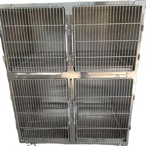 Heavy Duty Stainless Steel Gold four Door Dog Cage Stainless steel dry four-position cage pet