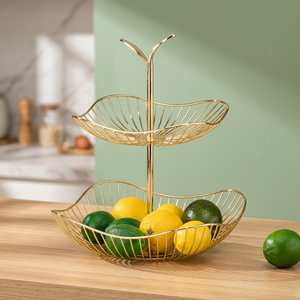 Panier à fruits double niveau en métal, panier de rangement rond, design moderne pour cuisine, type sur pied, conception soudée durable - Product Image 2