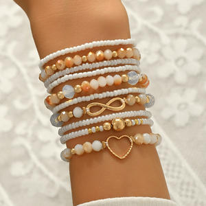 Conjunto de pulseras apilables elásticas con cuentas de cristal tostado de diseño bonito de 10 piezas bohemias con dijes de corazón <span class=keywords><strong>Inifity</strong></span>, regalos para mujeres - Product Image 1