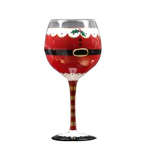 Wholesale Customized Personality Hand Painted Burgundy Crystal Coloured Christmas Goblet Red Wine Glass For Bar Home Decoration