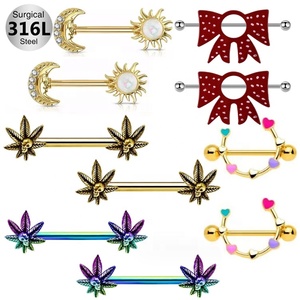 Gaby, nuevos diseños, barra de calibre 14, estrella, forma de corazón, anillos para pezones, joyería de pecho de acero inoxidable con chapado en oro para Piercing - Product Image 1