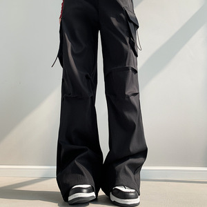 2025 nuovi pantaloni <span class=keywords><strong>Cargo</strong></span> Casual da donna stile americano a vita alta a gamba larga estiva sottile ampia tinta tinta in tinta unita - Product Image 3