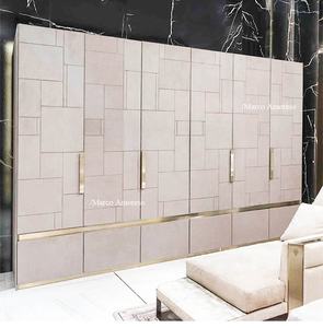 Armadio di Lusso Moderno in Legno di Marca Italiana con Decorazioni in Acciaio Inox Dorato, <span class=keywords><strong>Mobili</strong></span> per Camera da Letto, Guardaroba a 6 Ante in Pelle - Product Image 2