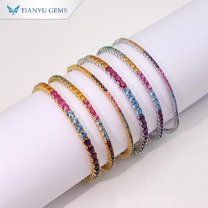 Tianyu Gems 925 Silver Tennis <b>Bracelet</b> Round <b>Rainbow</b> Color Setting Classic Gold Plated Luxury Jewelry - Product Image 2