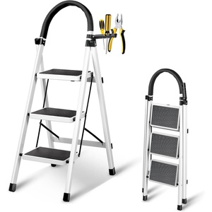 <b>Folding</b> <b>Ladder</b> 3 <b>Step</b> Stainless Steel Non Slip Handrails For Home Use - Product Image 1