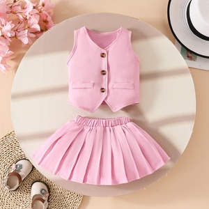 Vendita calda per bambini 2 pezzi Set di <span class=keywords><strong>abbigliamento</strong></span> estivo da ragazza gilet Top gonna plissettata per 0-3Y - Product Image 2