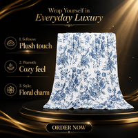Couverture en flanelle tricotée à fleurs bleues, douce et confortable, housse de coussin pour lit, canapé, chaise, décoration de la maison