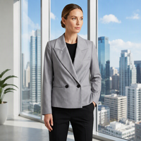 Blazer gris pour femme à revers large, veste de costume minimaliste à bouton unique, vêtement de bureau élégant pour femme