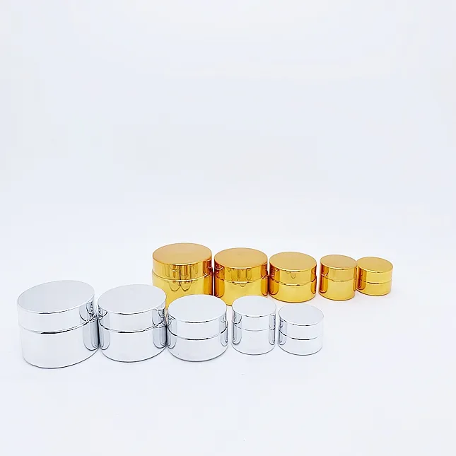 Luxury skincare body cream container packaging round 20ml 30ml 50ml UV paint shiny gold glass cosmetic jar with metal lid factory price