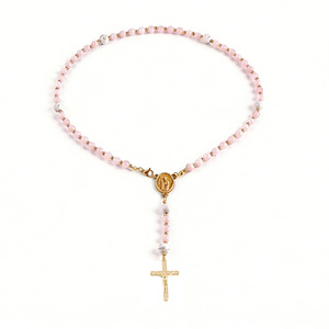 Collar de Rosario de Piedra Natural con Medalla de la Virgen María en Cobre Chapado en Oro y Cruz Colgante, Joyería Católica de Oración <span class=keywords><strong>para</strong></span> <span class=keywords><strong>Mujer</strong></span> - Product Image 3